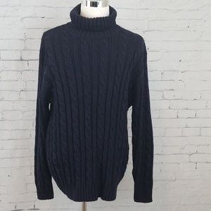 Lands End Blue Cable Knit Turtle Neck Sweater XL